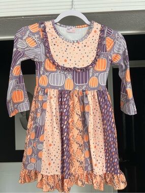 Girls' Purple & Peach Pumpkin Patch Ruffle Dress